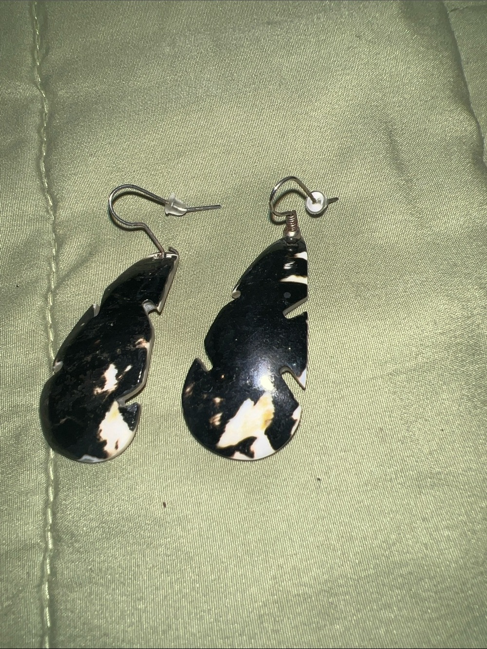 Black and Cream Marbled Dangle Earrings